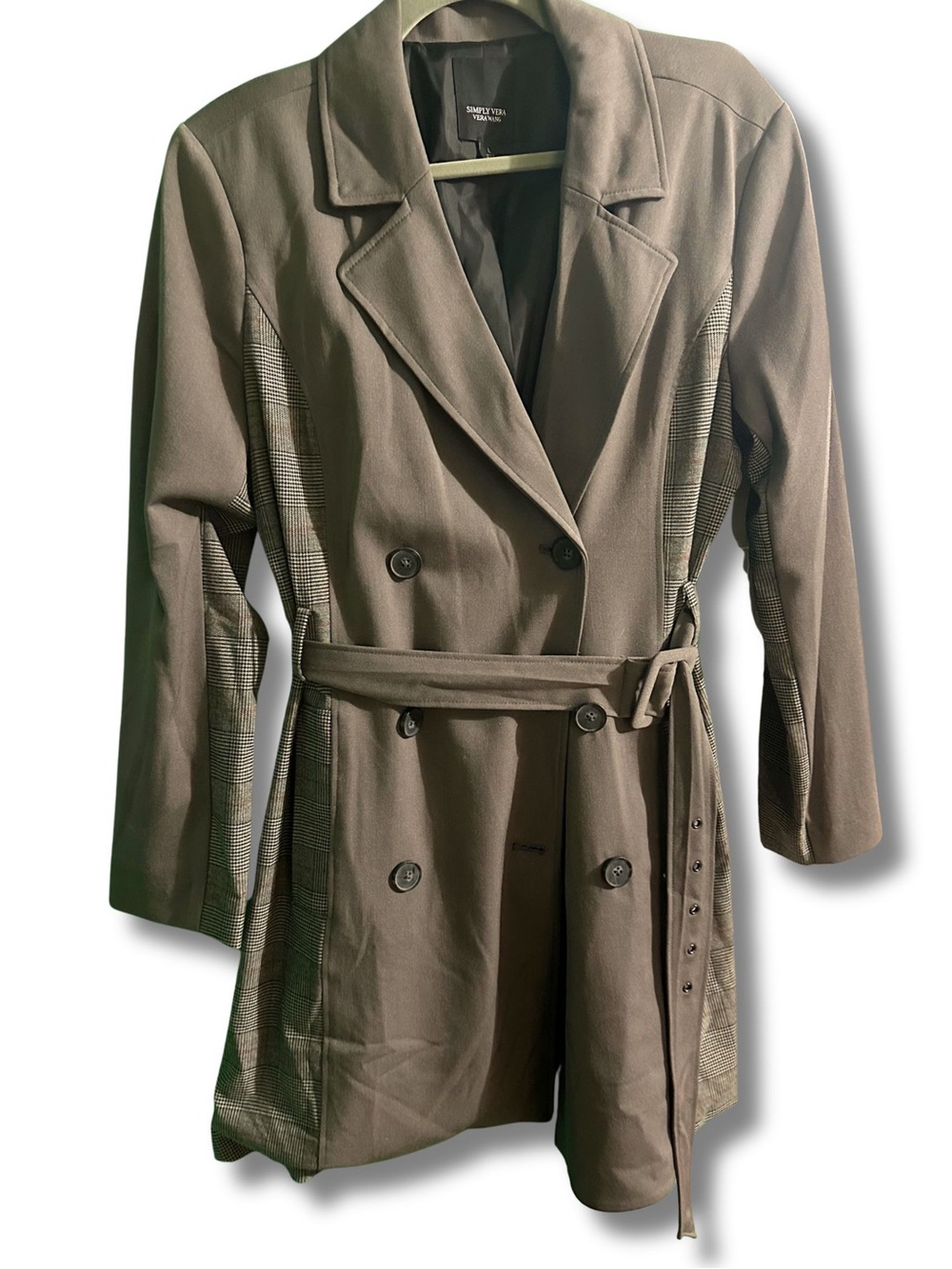 Simply Vera Vera Wang Olive Trench Coat with Plaid Insets (*flaw*)